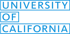 University of California logo with the words "University of California" in blue, capital letters, in a stacked and boxed layout.