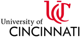 University of Cincinnati logo with the initials "UC" in red and the university name in black text.