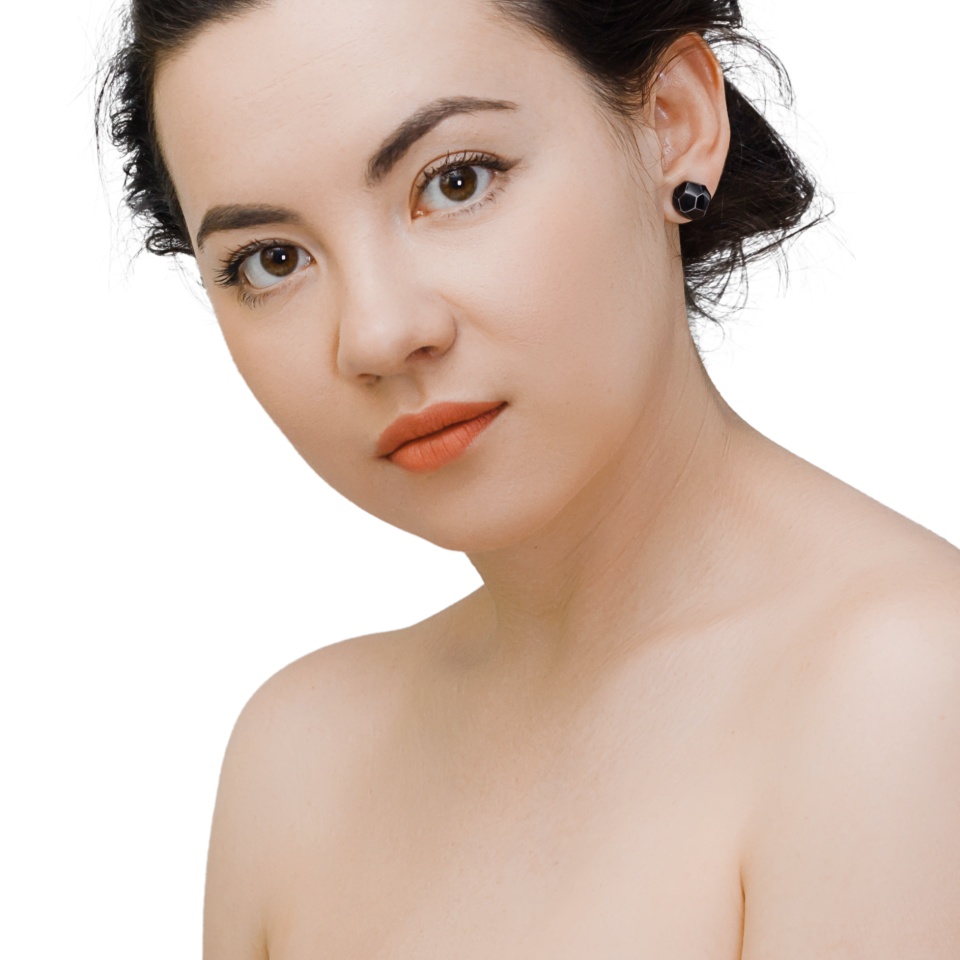Beauty woman face portrait of mixed race Caucasian Asian female model isolated on white background
