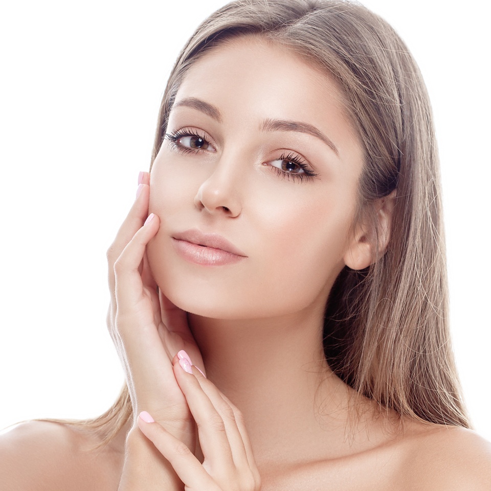 Beautiful woman face studio on white with sexy lips