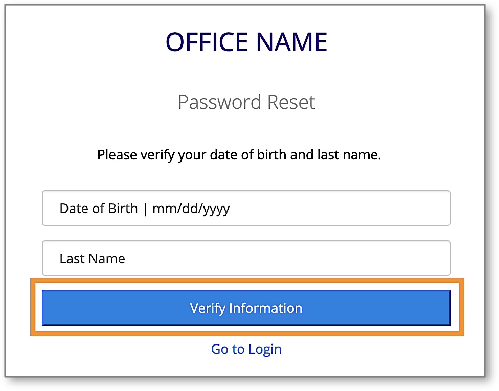 A screenshot of the portal's identity verification form, showing fields for 'Date of Birth' and 'Last Name' with a 'Verify Information' button below.